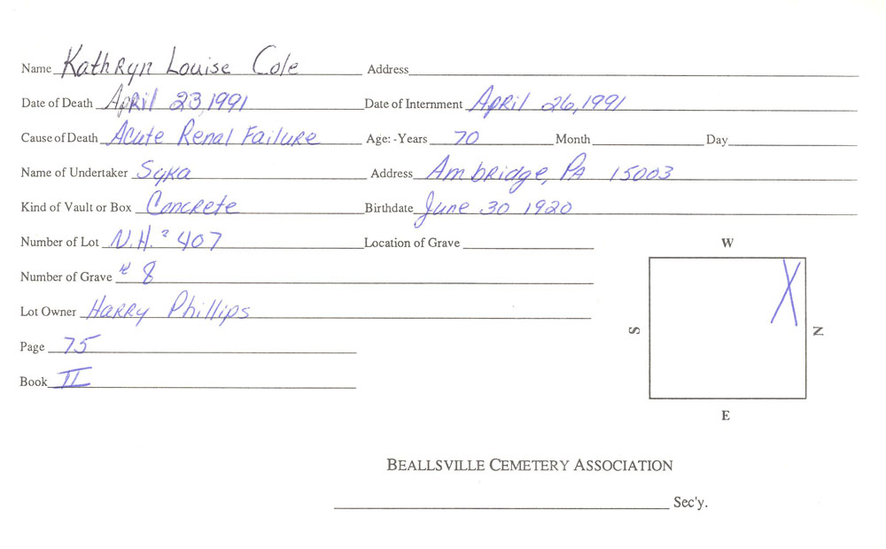 burial card